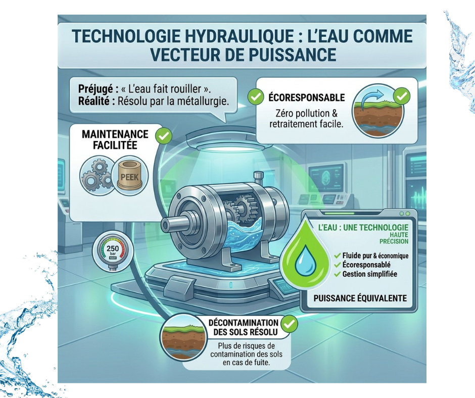 L'eau fait rouiller les composants et manque de viscosité.